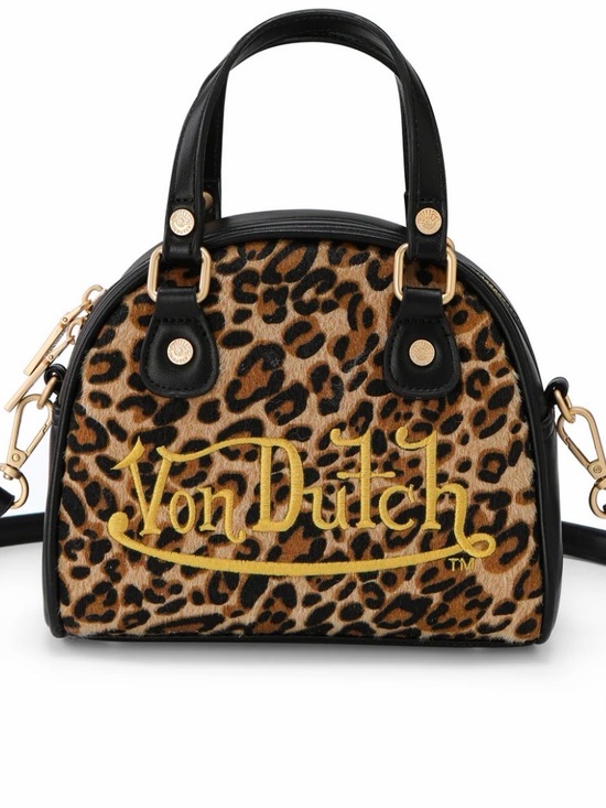 Von Dutch Handbags - Von Dutch Leopard Print Bowling Bag- Dome Satchel - Black Trim- NEW!